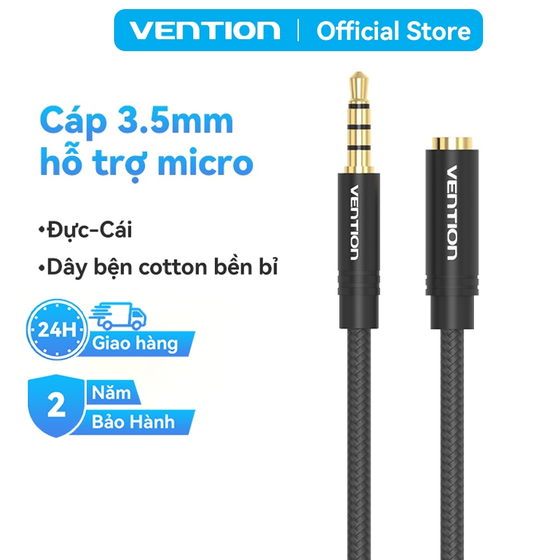 Dây AV Nối Dài 3.5mm Vention Vỏ PVC Chống Đứt Gãy, Lõi Đồng Tráng Men, Đầu Mạ Vàng Độ Bền Cao Âm Thanh Sống Động