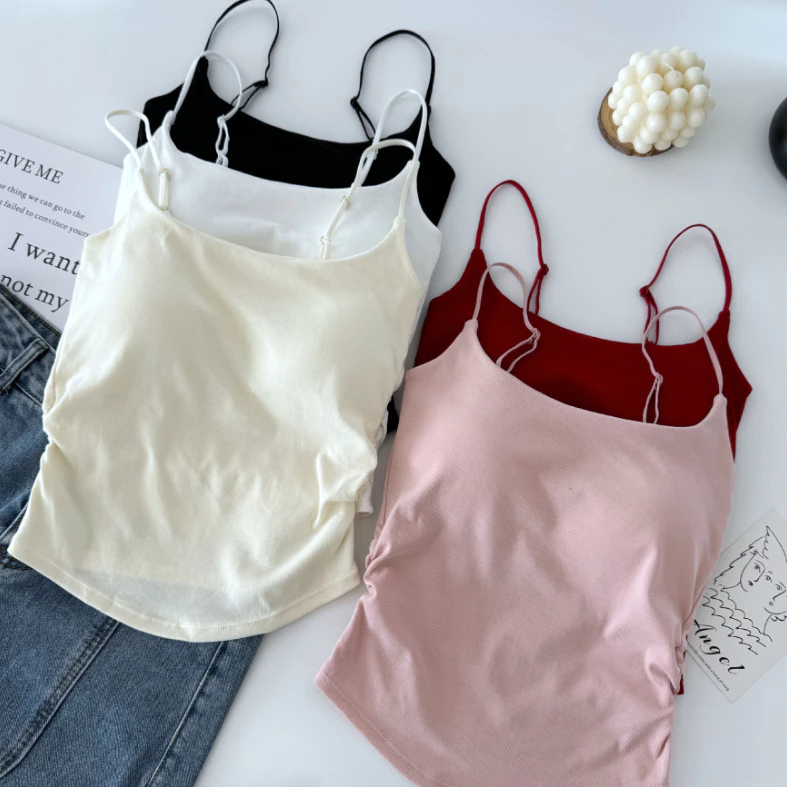 [Peinn] Áo hai dây màu trơn có mút đệm ngực dây quai điều chỉnh nhún sườn thời trang mùa hè quyến rũ BCD38