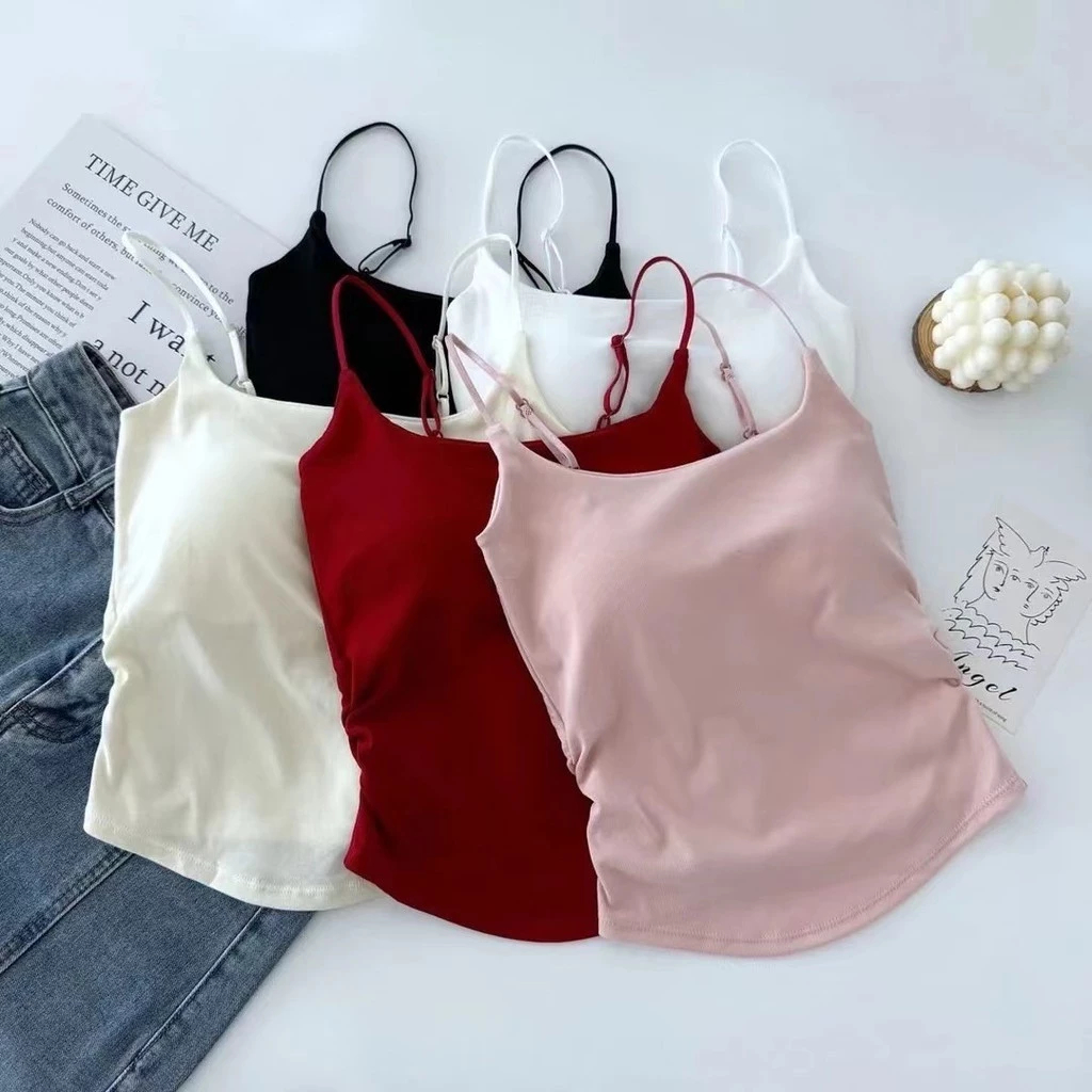 [Peinn] Áo hai dây màu trơn có mút đệm ngực dây quai điều chỉnh nhún sườn thời trang mùa hè quyến rũ BCD38