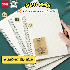 Sổ Lò Xo Kép Deli A5/B5 – 160 Trang, Bìa Nhựa Trong, Giấy Chống Lóa, Học Sinh & Văn Phòng