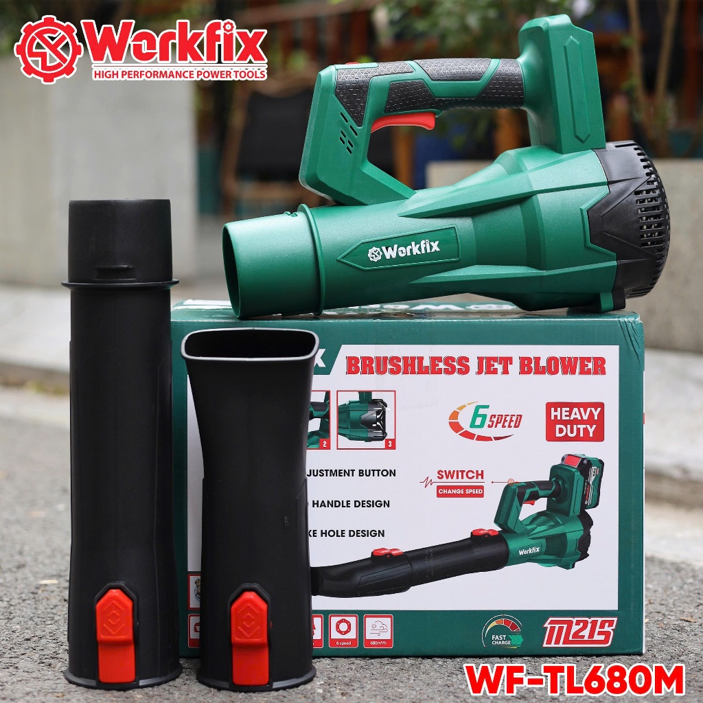 Máy Thổi Lá Workfix WF-TL680M Công Suất 850W, Chân Phổ Thông 15 Cell Không Chổi Than, 6 Cấp Độ Gió, Gió Mạnh