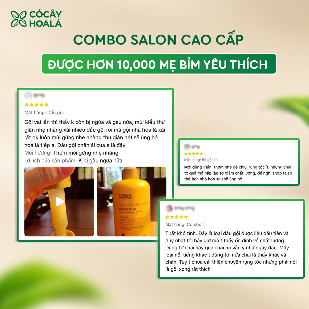 7.7 Combo Dầu Gội Xả Thảo Dược Gừng Dừa Cỏ Cây Hoa Lá - 650g/chai Tặng Kèm Túi Vải