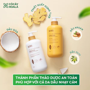 7.7 Combo Dầu Gội Xả Thảo Dược Gừng Dừa Cỏ Cây Hoa Lá - 650g/chai Tặng Kèm Túi Vải