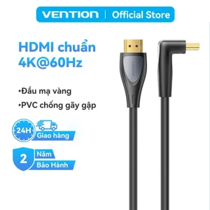 Cáp HDMI 2.0 4K Vention Góc Vuông 90/270 Độ Đầu Mạ Vàng, Vỏ PVC Bền Chắc, Dùng Cho PC, TIVI, PS