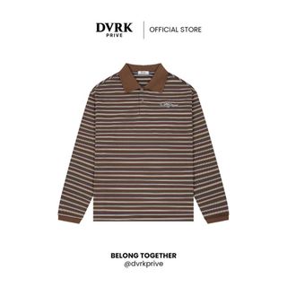 Áo Polo Tay Dài Form Oversized Họa Tiết Sọc Ngang Màu Nâu-DVRK-25W