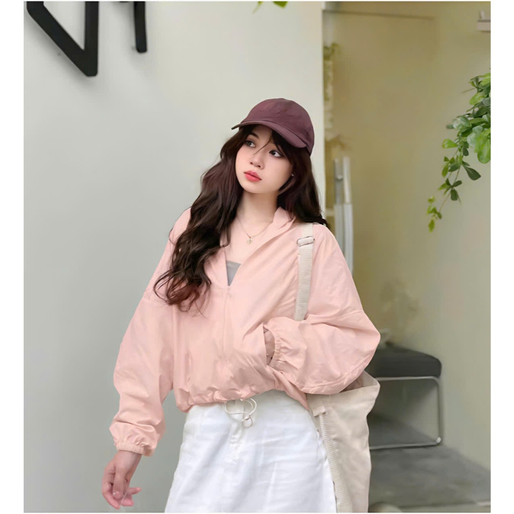 áo khoác gió dù nữ croptop vải gió nhăn áo khoác gió ngắn 2 lớp đẹp mỏng nhẹ kháng nước phù hợp tiết thời thu đông XUZI.