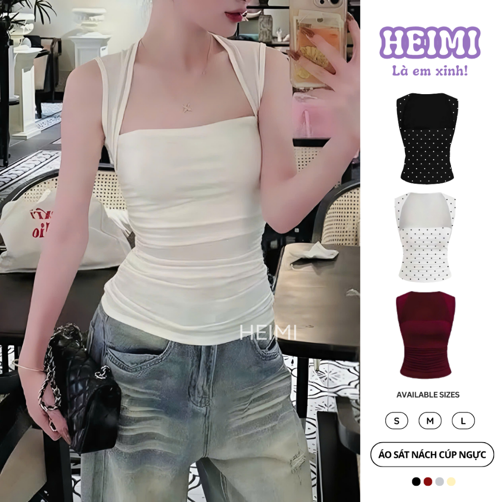 Áo Sát Nách Cúp Ngực Nhún Eo Viền Vai Nhỏ Chất Thun Cotton Mịn Co Giãn HEIMI