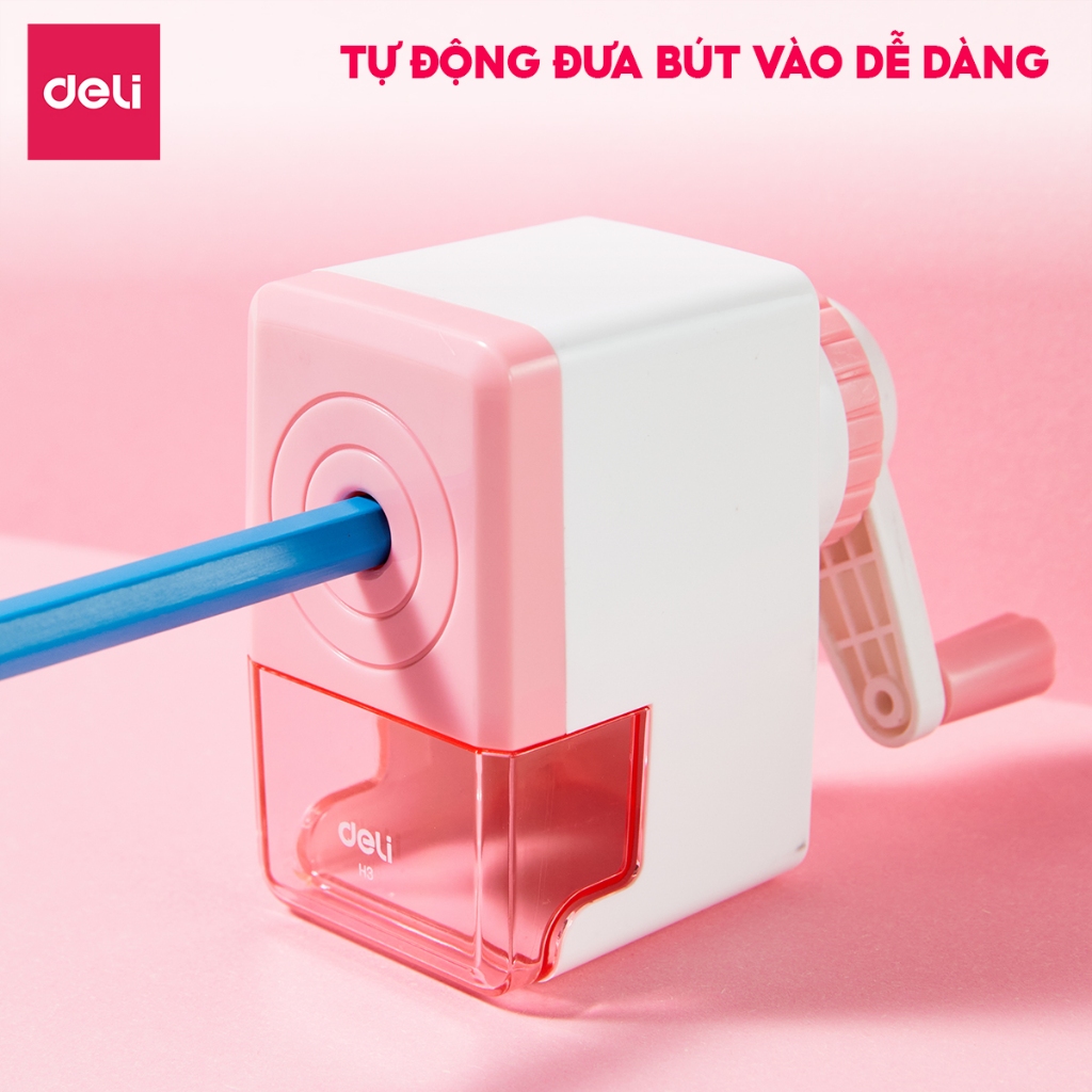 Gọt Chì Quay Tay Deli Gọt Bút Chì Màu Xanh/Hồng Pastel Nhỏ Gọn Sắc Bén An Toàn Đế Chống Trượt Cho Học Sinh