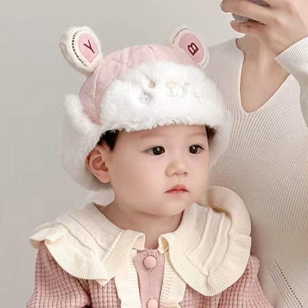 Mũ bảo vệ tai trẻ em lót lông ấm áp mùa thu đông, Mũ cho bé trai và gái hình Cildren dễ thương