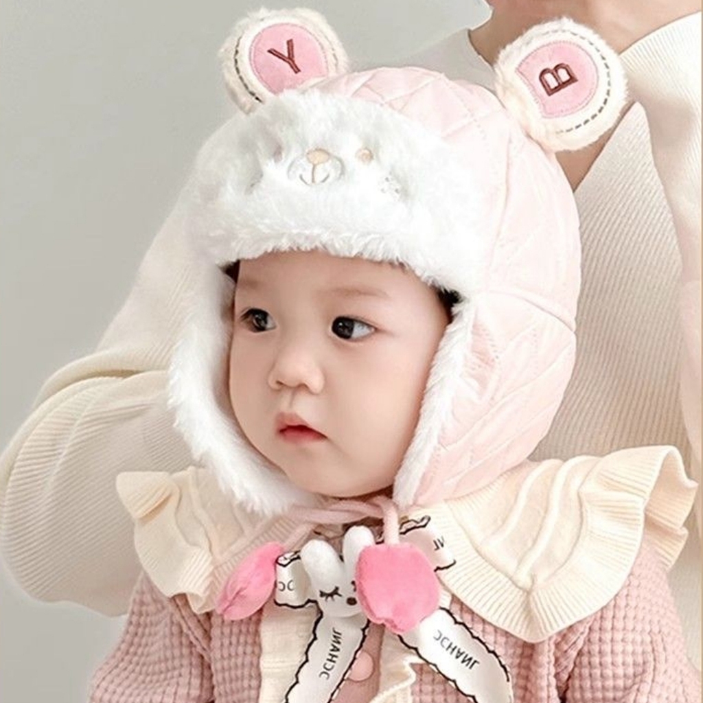Mũ bảo vệ tai trẻ em lót lông ấm áp mùa thu đông, Mũ cho bé trai và gái hình Cildren dễ thương
