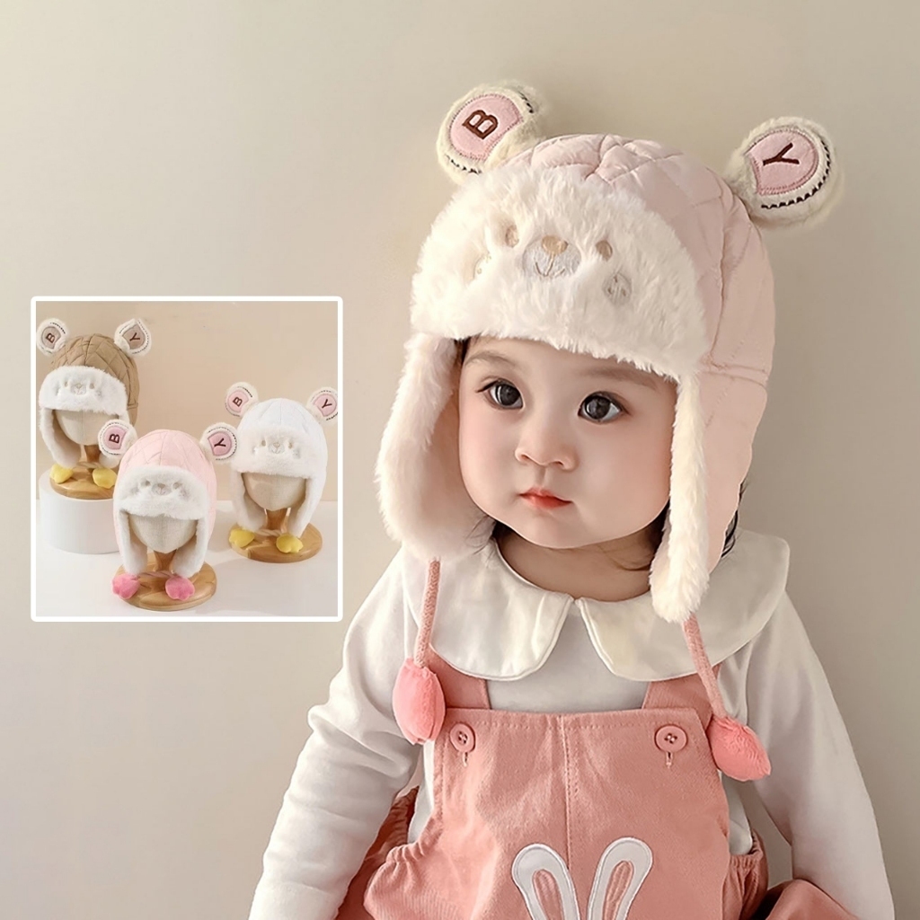 Mũ bảo vệ tai trẻ em lót lông ấm áp mùa thu đông, Mũ cho bé trai và gái hình Cildren dễ thương