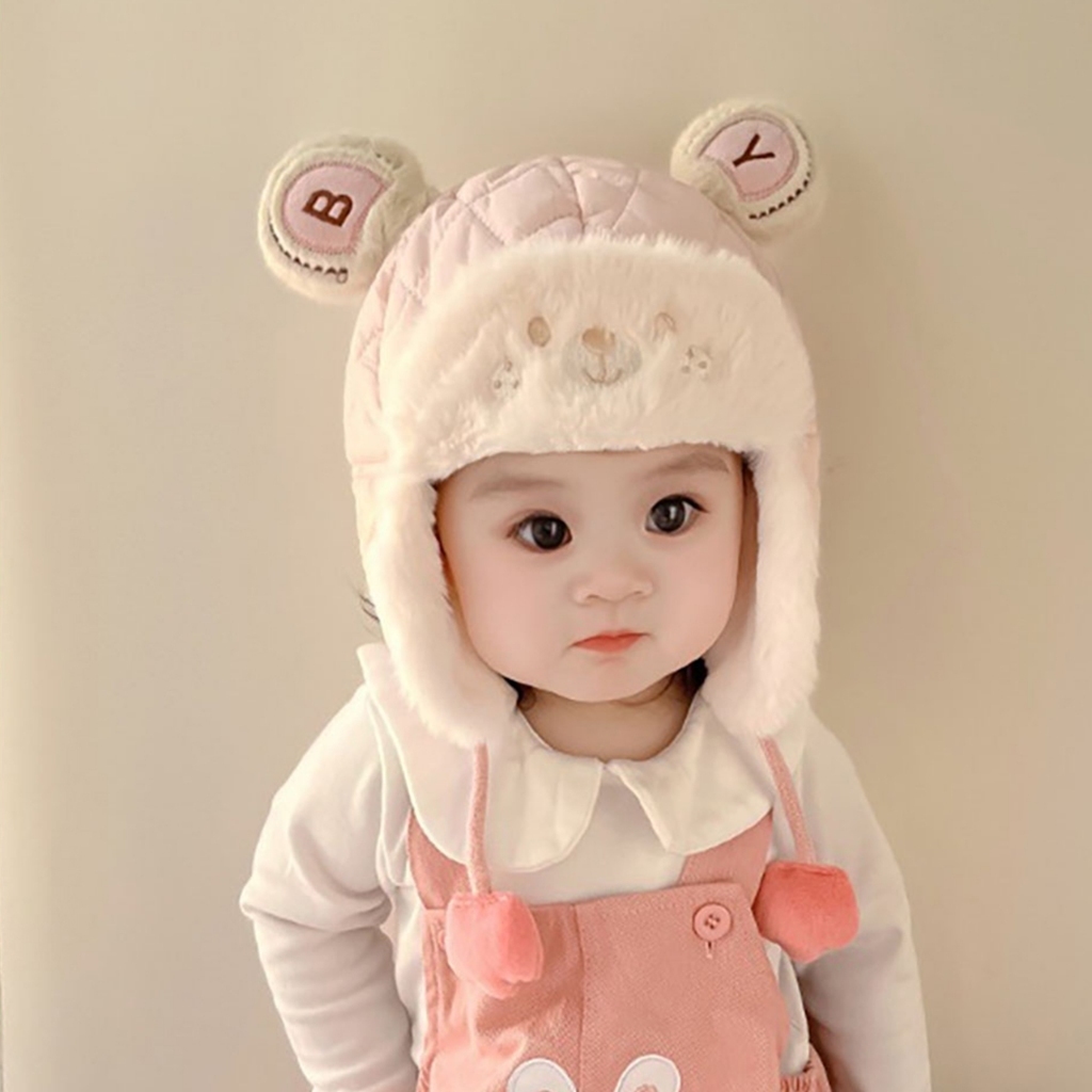 Mũ bảo vệ tai trẻ em lót lông ấm áp mùa thu đông, Mũ cho bé trai và gái hình Cildren dễ thương
