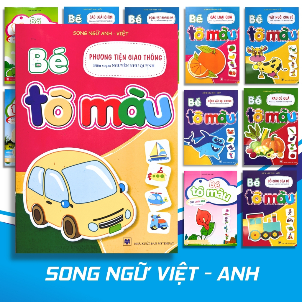 Sách tô màu cho bé 3-6 tuổi song ngữ Anh - Việt | Nhiều chủ đề giúp bé vừa học vừa chơi sáng tạo
