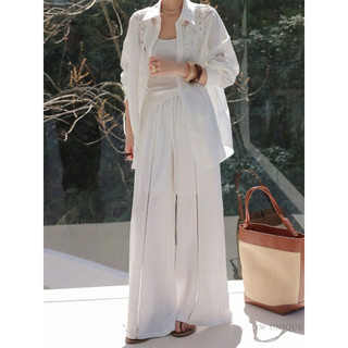 Flowy Pants - Quần Dài Linen ống rộng phối ren