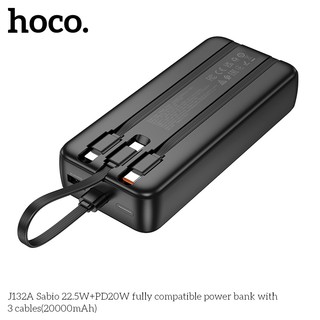 Sạc Dự Phòng Hoco J132A 20000mAh TypeC PD 20W, Cáp TypeC 22.5W, kèm cáp C to C (Đen)
