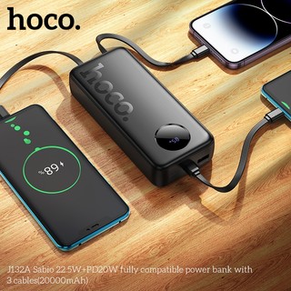 Sạc Dự Phòng Hoco J132A 20000mAh TypeC PD 20W, Cáp TypeC 22.5W, kèm cáp C to C (Đen)