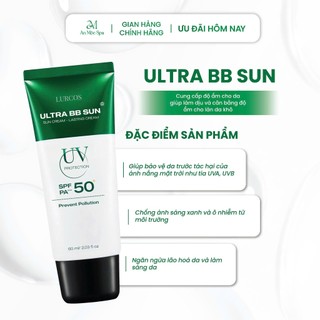 Kem Chống Nắng Vật Lý Không Nâng Tone Da LURCOS ULTRA BB SUN Chống Bụi Mịn FPS 50+ 60g