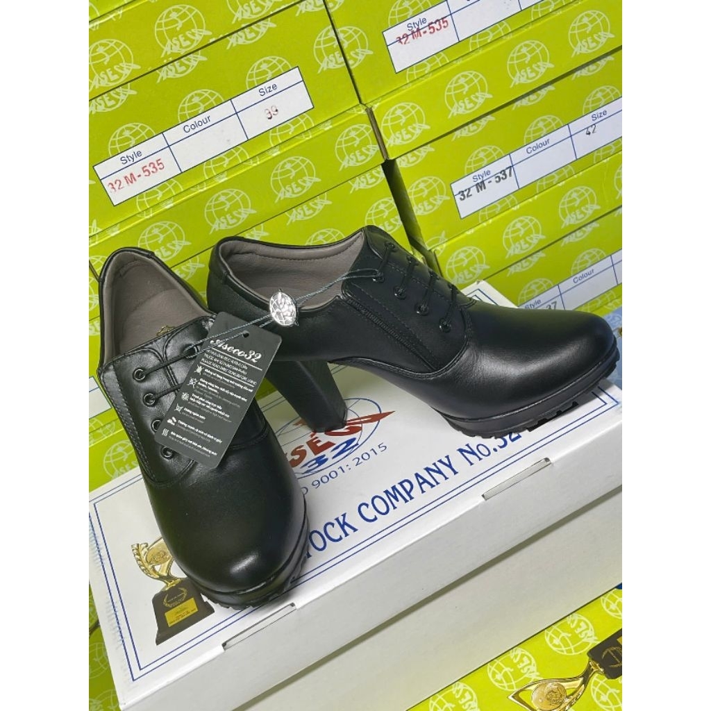 Giày Da Nữ Đế Cao 9cm ASECO, Da Cao Cấp Mềm Mịn, Đế TPR Chắc Chắn, Thiết Kế Giả Buộc Dây