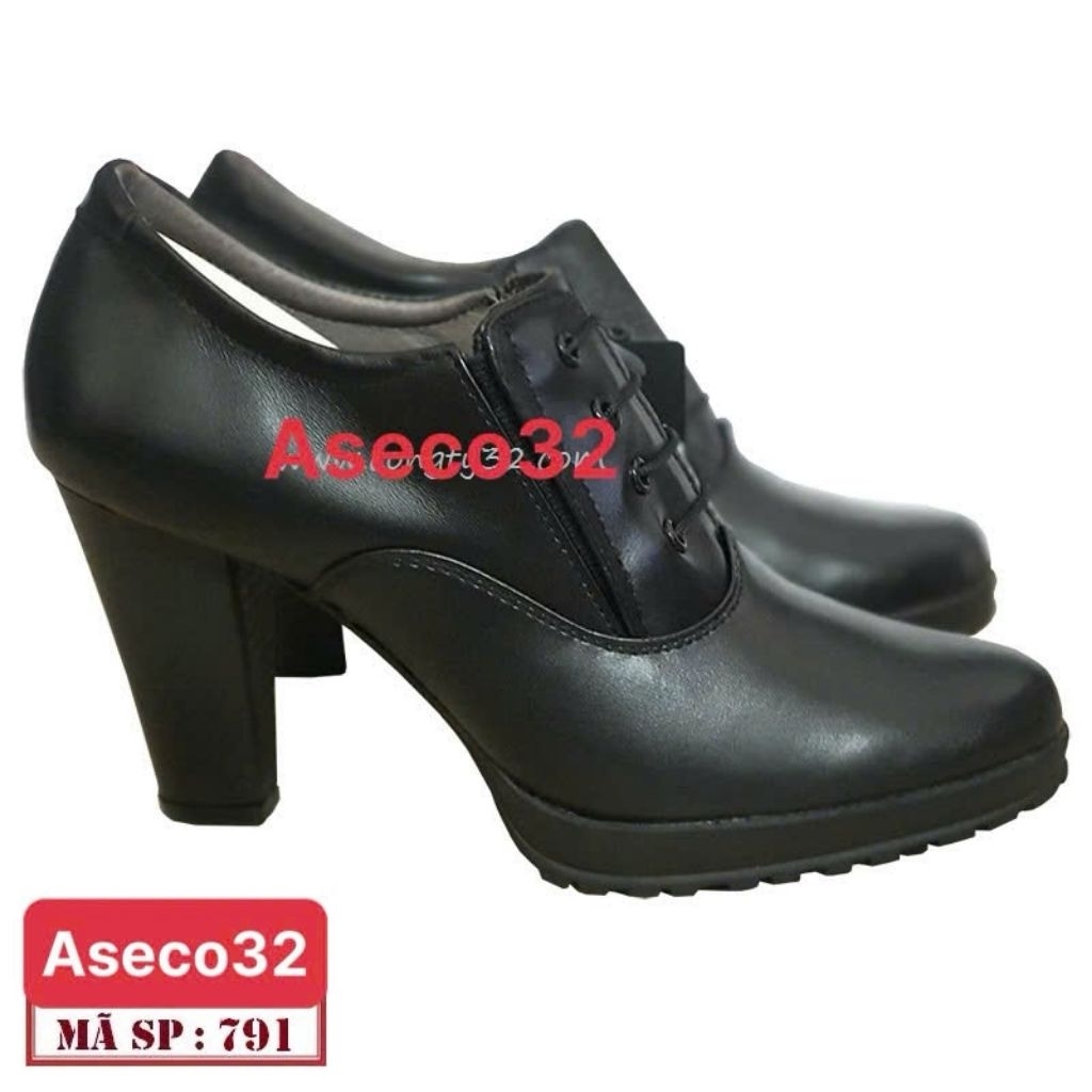 Giày Da Nữ Đế Cao 9cm ASECO, Da Cao Cấp Mềm Mịn, Đế TPR Chắc Chắn, Thiết Kế Giả Buộc Dây