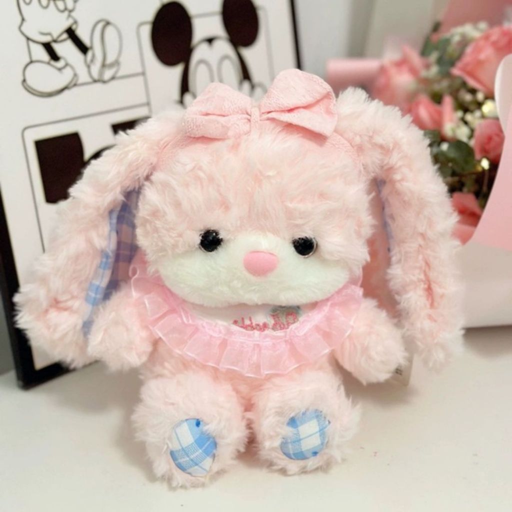 Bộ Đôi Gấu Bông Thỏ Hồng Và Gấu Nâu Teddy Đeo Yếm Mắt Nâu Dễ Thương Làm Quà Tặng Sinh Nhật Cho Bé, Bạn Gái