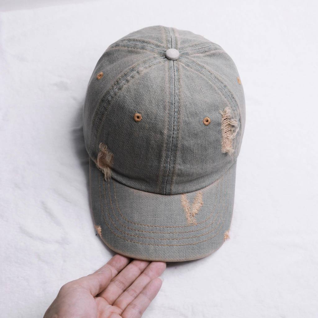 Nón kết, mũ lưỡi trai trơn phối vải jeans rách đẹp form chuẩn thời trang (Ảnh thật)