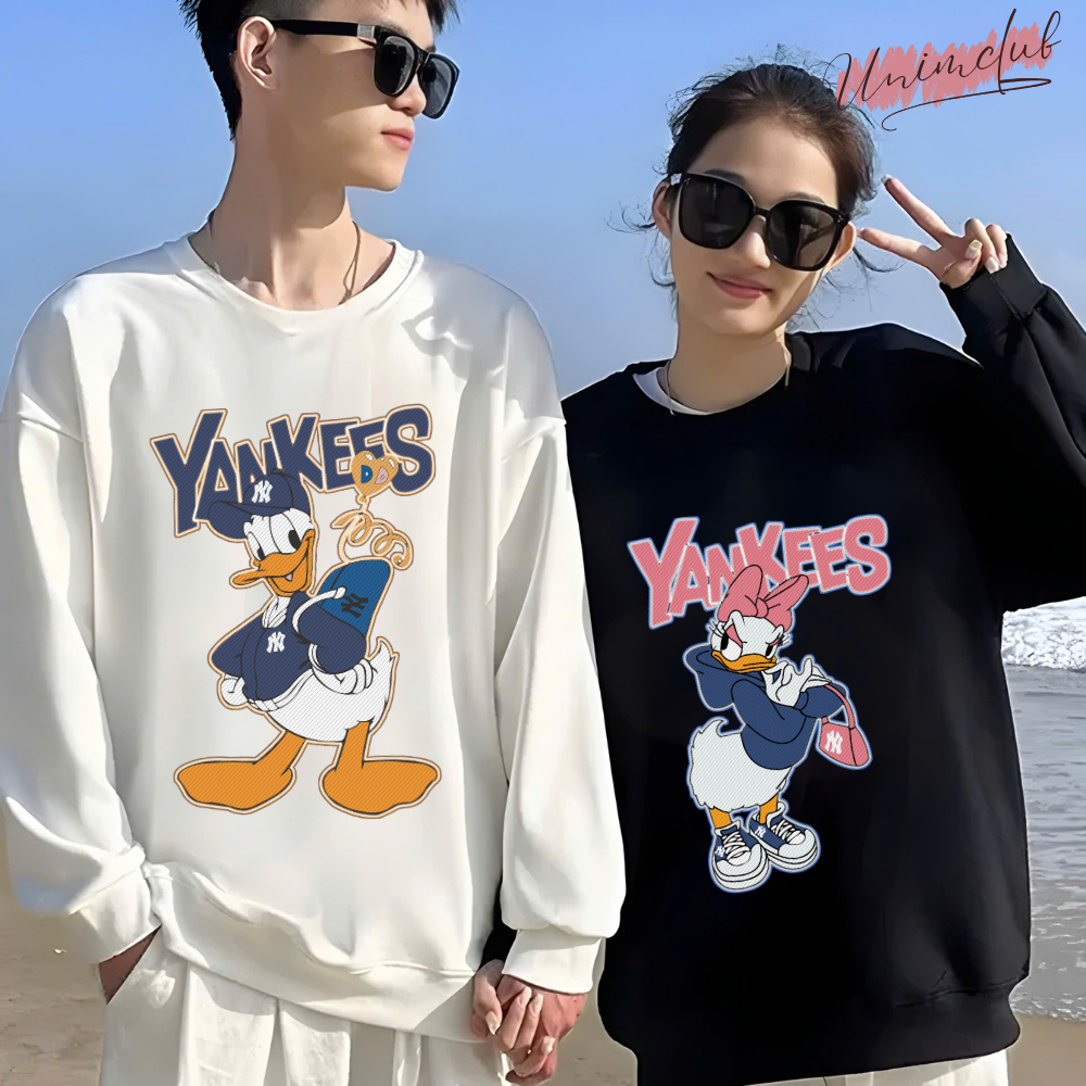 Áo Đôi Sweater Donald Daisy NY Đeo Túi Nhiều Màu Áo Dài tay Thu Đông Vải Nỉ Chân Cua Cao Cấp Unim Store - SWDD