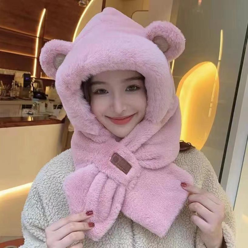 Mũ Lông Tai Gấu Kèm Khăn Quàng Cổ Sang Trọng Dễ Thương Ấm Áp Cho Mùa Đông