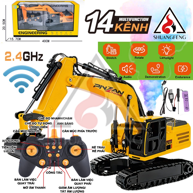 Xe Múc Điều Khiển Từ Xa Hợp Kim 14 Kênh, Phun Sương – Quà Tặng Tuyệt Vời Cho Trẻ Em