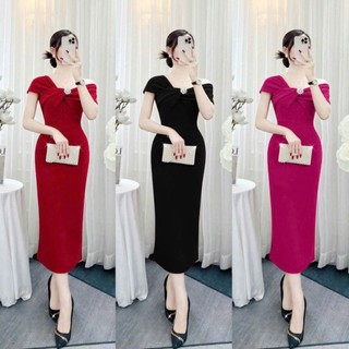 Đầm body trễ vai kèm pkien sang trọng hàng cao cấp tặng hoa tai