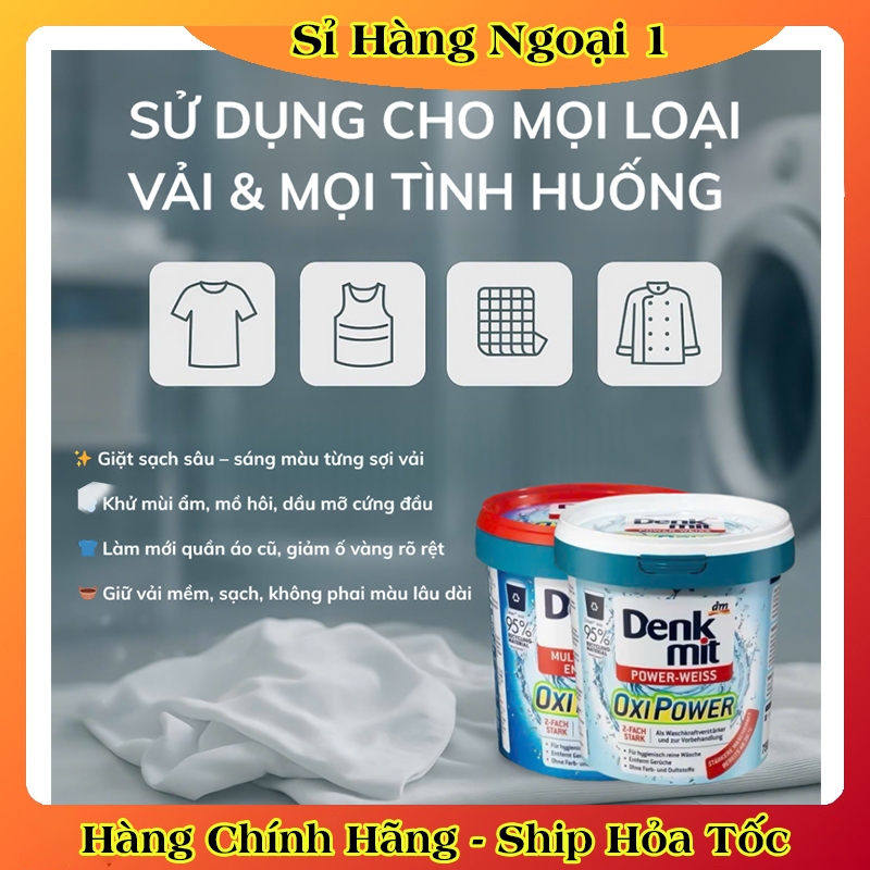 Combo Bột tẩy trắng quần áo Denkmit Oxi Power WEISS và Domol 750g đánh bay vết bẩn cứng đầu - Hàng nội địa Đức