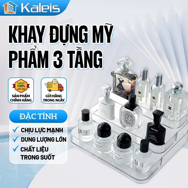 Kaleis Khay Đựng Mỹ Phẩm 3 Tầng Cao Cấp – Kệ Trang Điểm, Nước Hoa & Đồ Skincare Gọn Gàng, Tiện Lợi