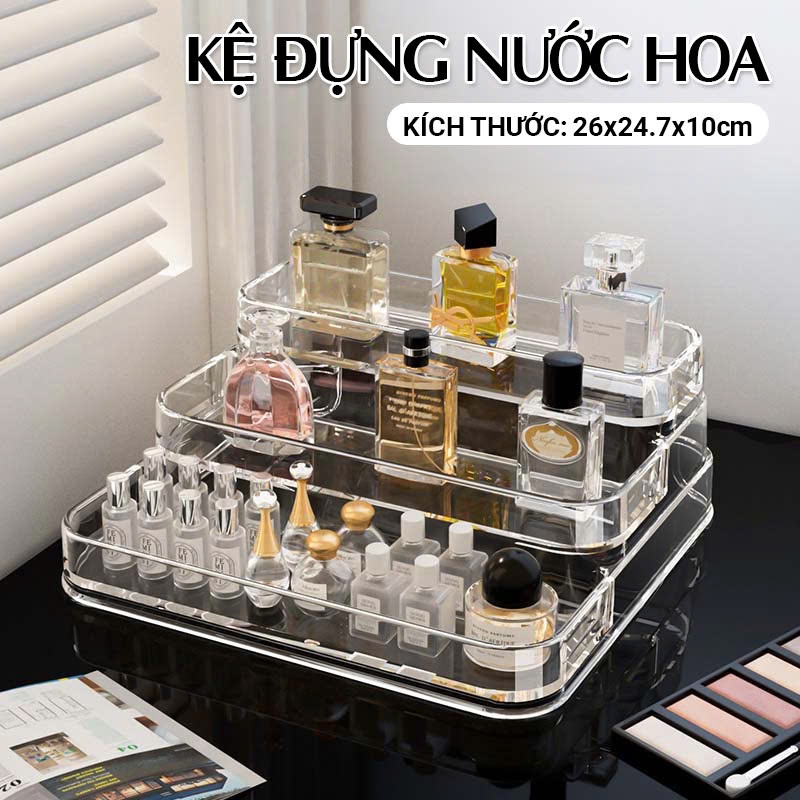 Kaleis Khay Đựng Mỹ Phẩm 3 Tầng Cao Cấp – Kệ Trang Điểm, Nước Hoa & Đồ Skincare Gọn Gàng, Tiện Lợi