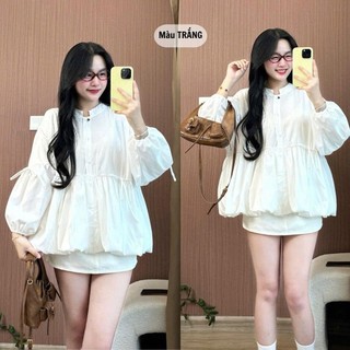 Áo Sơ Mi Xếp Ly Trước Chun Eo Tay Bồng Viền Bèo Dễ Thương  247store Cinched Waist Ruffle Blouse Nữ Thời Trang Aobbd533