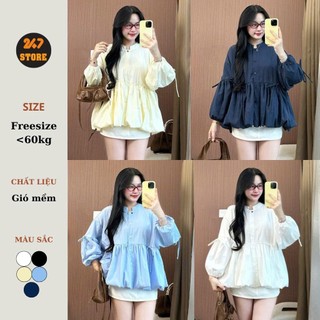 Áo Sơ Mi Xếp Ly Trước Chun Eo Tay Bồng Viền Bèo Dễ Thương  247store Cinched Waist Ruffle Blouse Nữ Thời Trang Aobbd533