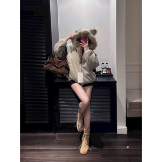 •𝙆𝙞𝙣𝙜𝙨𝙝𝙤𝙥𝙗𝙚𝙖𝙪𝙩𝙮•Áo Mũ Tai Mèo Kẻ Trần Lông Siêu Cấp QC