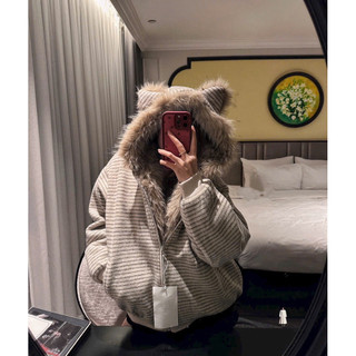 •𝙆𝙞𝙣𝙜𝙨𝙝𝙤𝙥𝙗𝙚𝙖𝙪𝙩𝙮•Áo Mũ Tai Mèo Kẻ Trần Lông Siêu Cấp QC