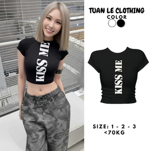 Áo CropTop Nữ Tay Ngắn Cotton In Chữ KISS ME Ôm Body Thun Cotton Zip Co Giãn Phong Cách Street Style Ulzzang Hot Trend
