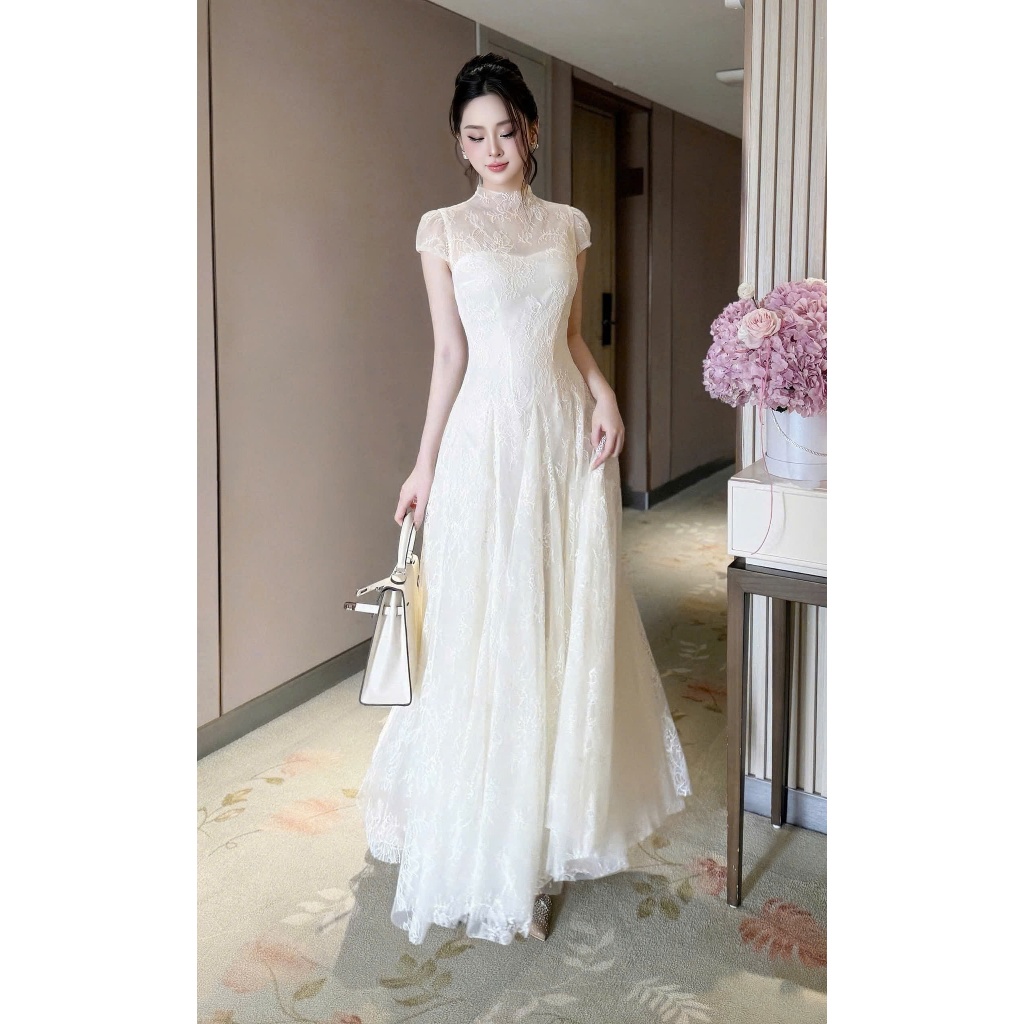 Đầm Váy Dự Tiệc LASY Thời Trang Nữ Dáng Dài Chất Ren Hoa Xòe Bồng Bềnh D1444