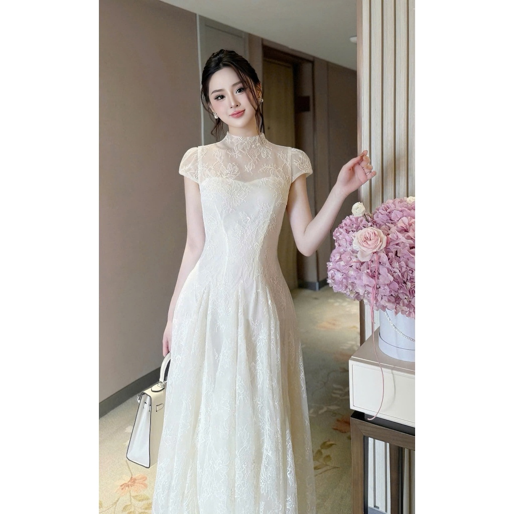 Đầm Váy Dự Tiệc LASY Thời Trang Nữ Dáng Dài Chất Ren Hoa Xòe Bồng Bềnh D1444