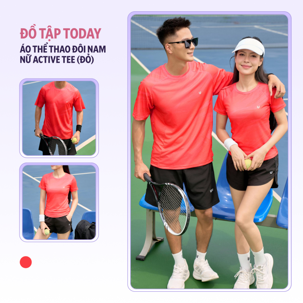 [DEAL MỞ BÁN] Áo đôi nam nữ tập pickleball chạy bộ Active Tee đỏ Today U Wear chất vải thoáng mát