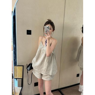 Đồ ngủ pyjama (V50) - Bộ đồ đùi 2 dây xanh đính cườm