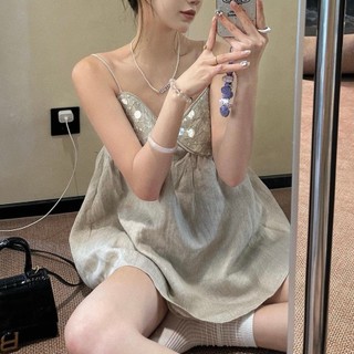 Đồ ngủ pyjama (V50) - Bộ đồ đùi 2 dây xanh đính cườm