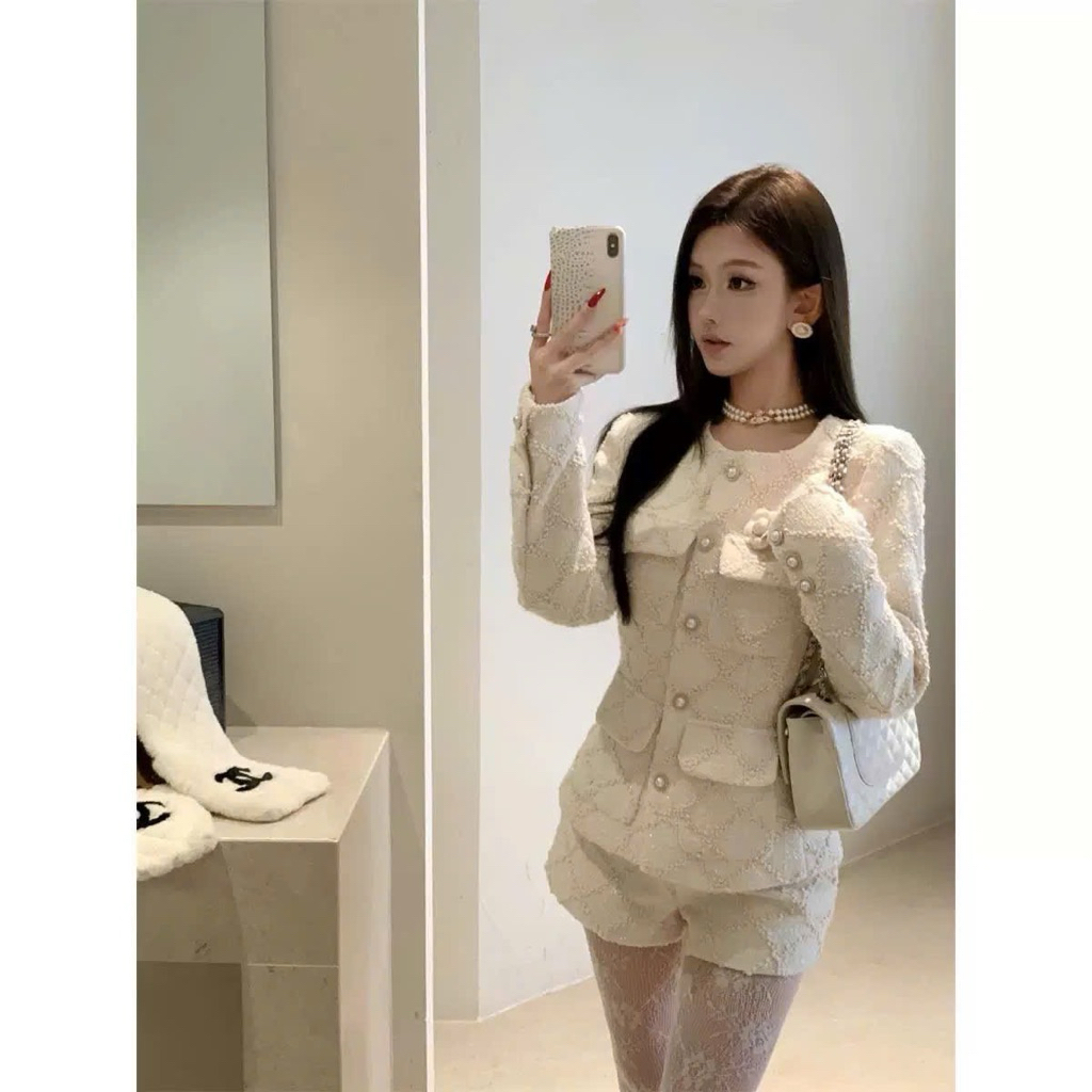 178- Set dạ 3 chi tiết áo khoác dạ tweed kèm quần sooc ( tặng hoa trà) Lisastore nhẹ nhàng