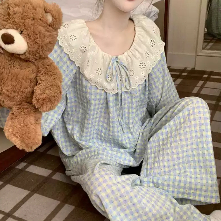 Bộ Pijama Nữ Mặc Nhà Mùa Hè Dài Tay Đũi Caro Bigsize Mặc Nhà Vải Mát Mềm Dễ Thương - PONA