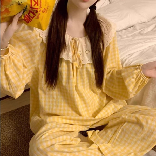 Bộ Pijama Nữ Mặc Nhà Mùa Hè Dài Tay Đũi Caro Bigsize Mặc Nhà Vải Mát Mềm Dễ Thương - PONA