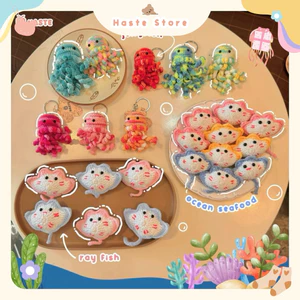 Móc Khoá Len Sứa Biển Cá Đuối Rainbow Handmade Dễ Thương