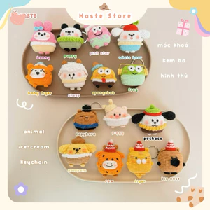 Móc Khoá Len Hình Thú Mặt Vuông Ice Cream Que Kem Animal Động Vật Mix Dễ Thương Handmade