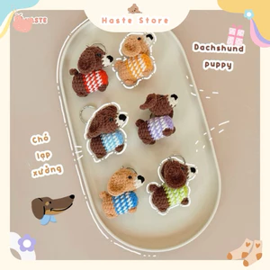 Móc Khoá Len Nhung Puppy Cún Chó Lạp Xưởng Xúc Xích Dachshund Nâu Handmade Dễ Thương