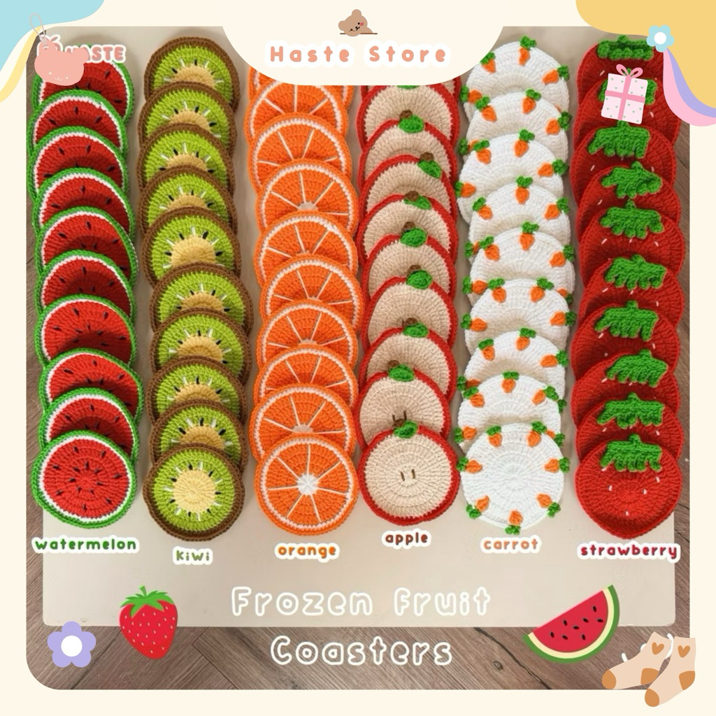 Lót Ly Len Trái Cây Nhiệt Đợi Fruit Dâu Táo Cam Kiwi Thơm Dưa Hấu Rau Củ Cà Rốt Tổng Hợp Dễ Thương Handmade Quà Tặng