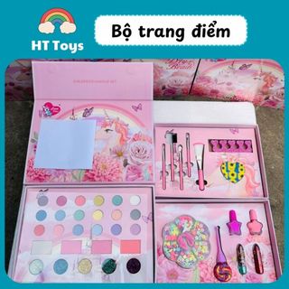 Đồ chơi trang điểm make up 3 tầng cho bé gái kết hợp bộ làm móng và vòng tay handmade an toàn dễ dàng làm sạch HT Toys